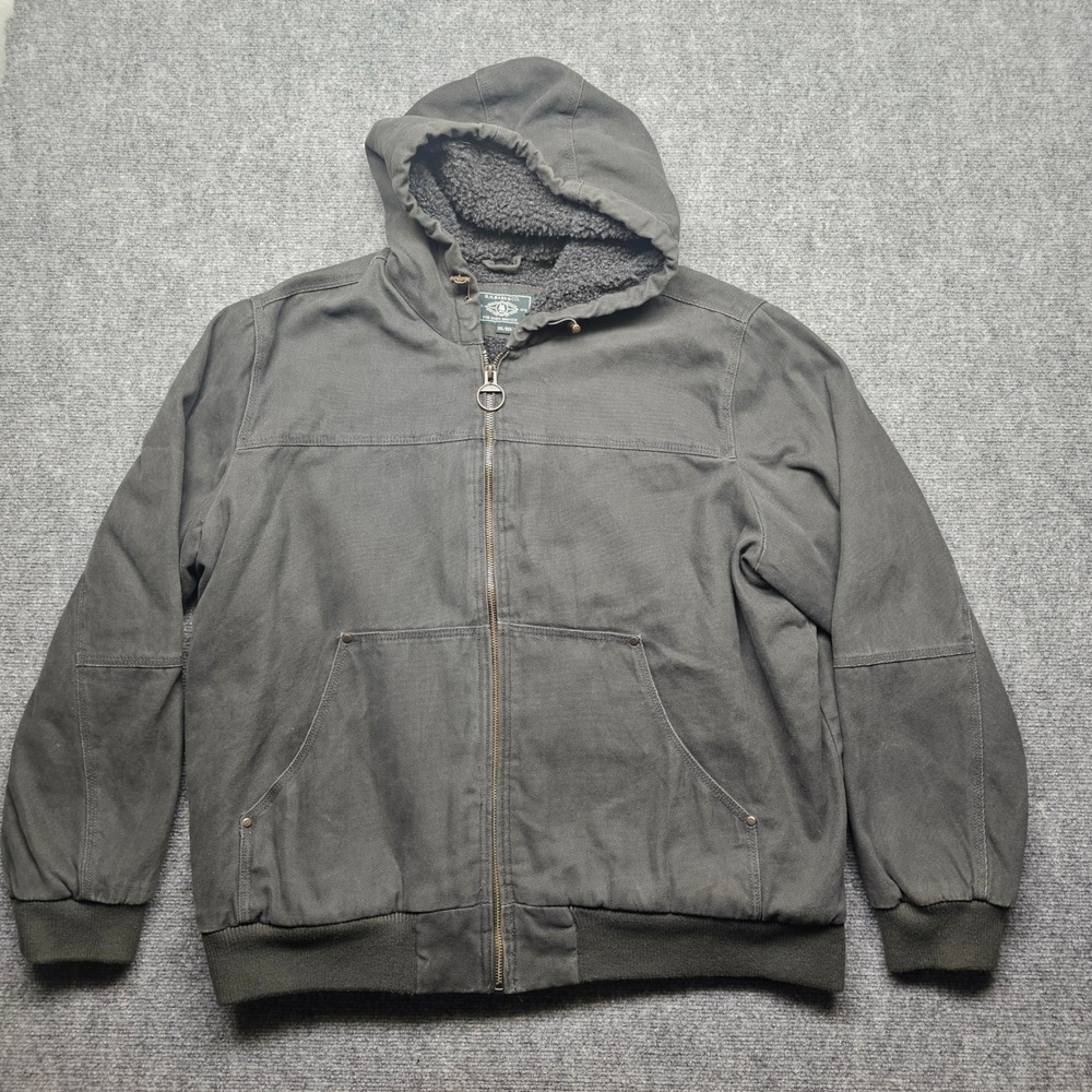 GH Bass Mens XXL Canvas Work Jacket Sherpa Lined Hooded Bomber Coat Gray